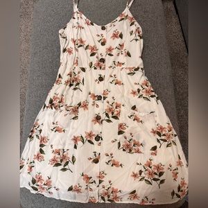 White and Pink Floral Sun Dress, Size M